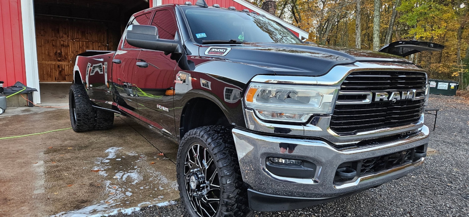 Black Ram 3500 exterior detail in front of the barn